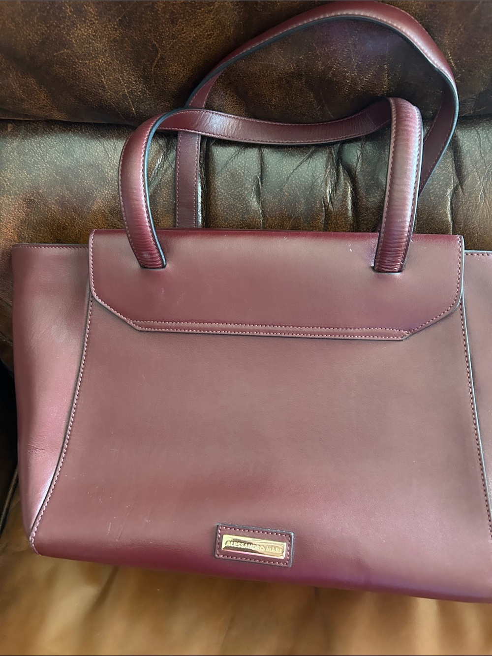 Women's Merlot genuine Leather Tote Handbag with Front Flap - Picture 5 of 8